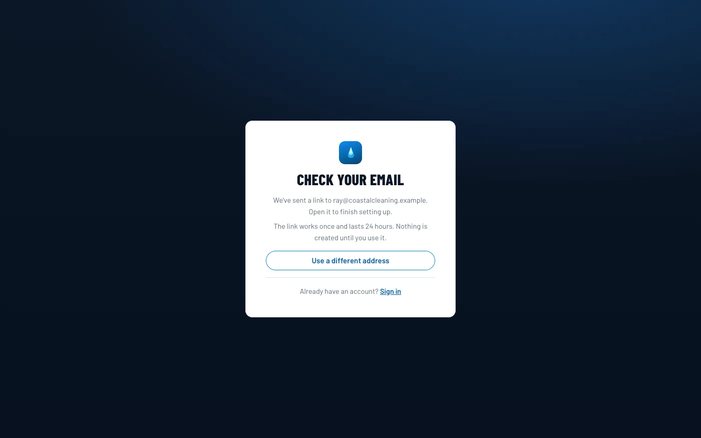 Check your email: the link has been sent