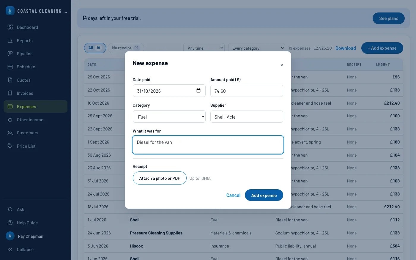 Adding a fuel expense