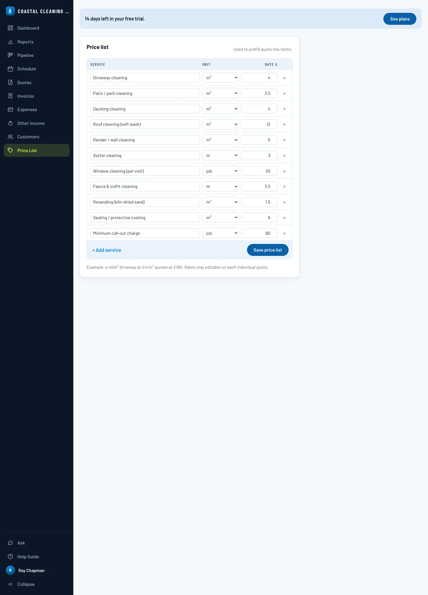 The starter price list every new account is seeded with